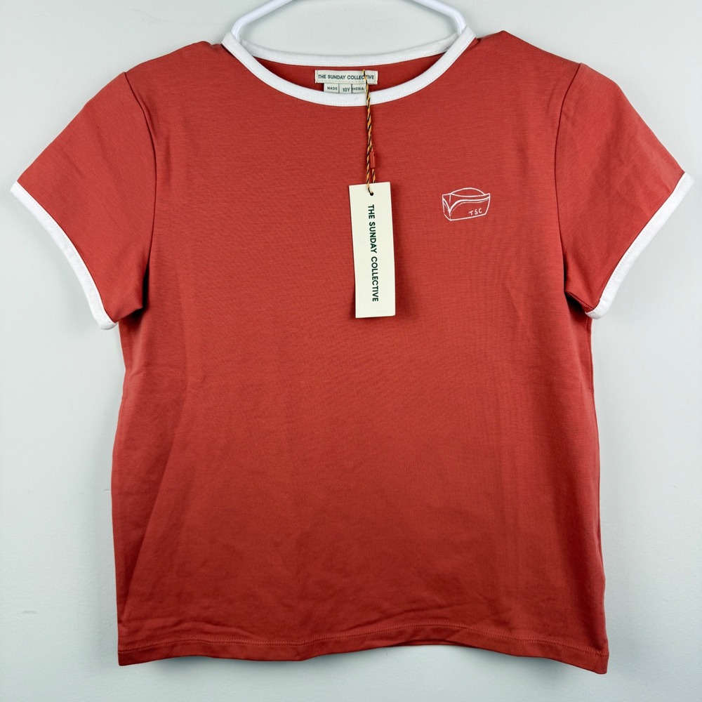 The Sunday Collective Ringer Tee Tshirt Kids 10Y Burnt Sienna‎ Pima Cotton NWT